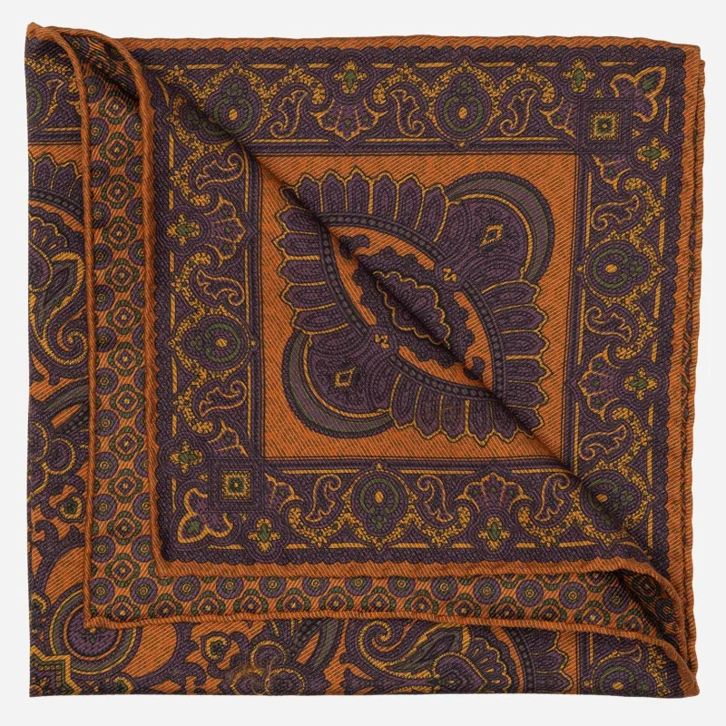 Lario - Double Sided Silk Pocket Square - Orange & Purple sold by Elizabetta
