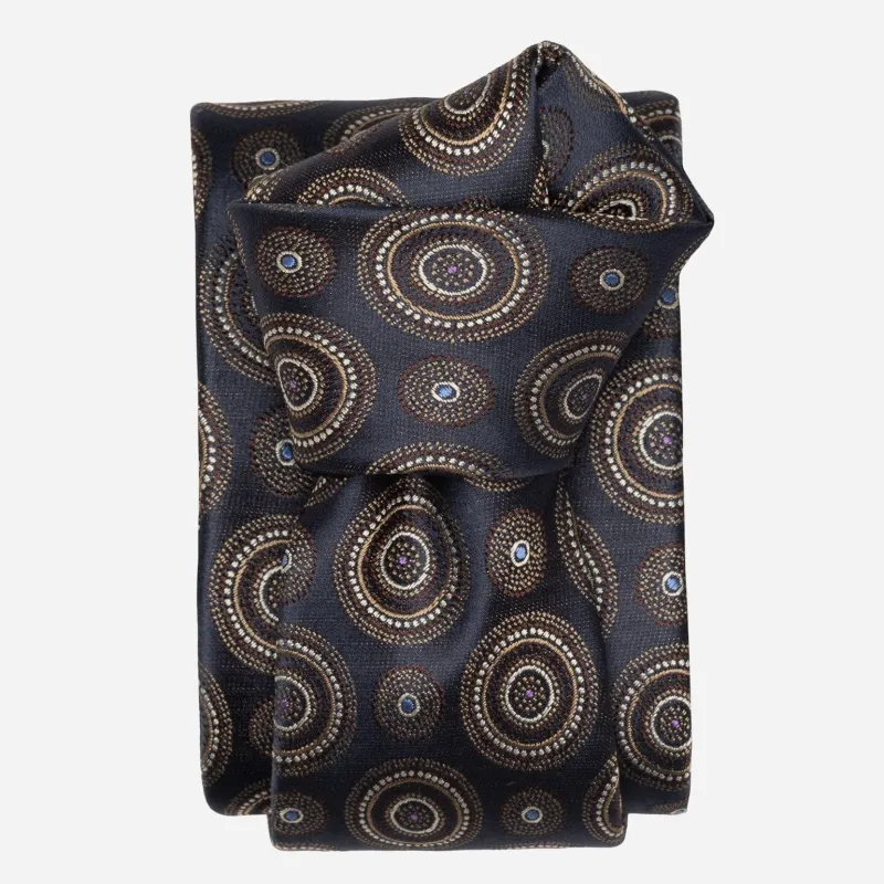 Cefalù - Silk Jacquard Tie - Navy and Brown made by Elizabetta