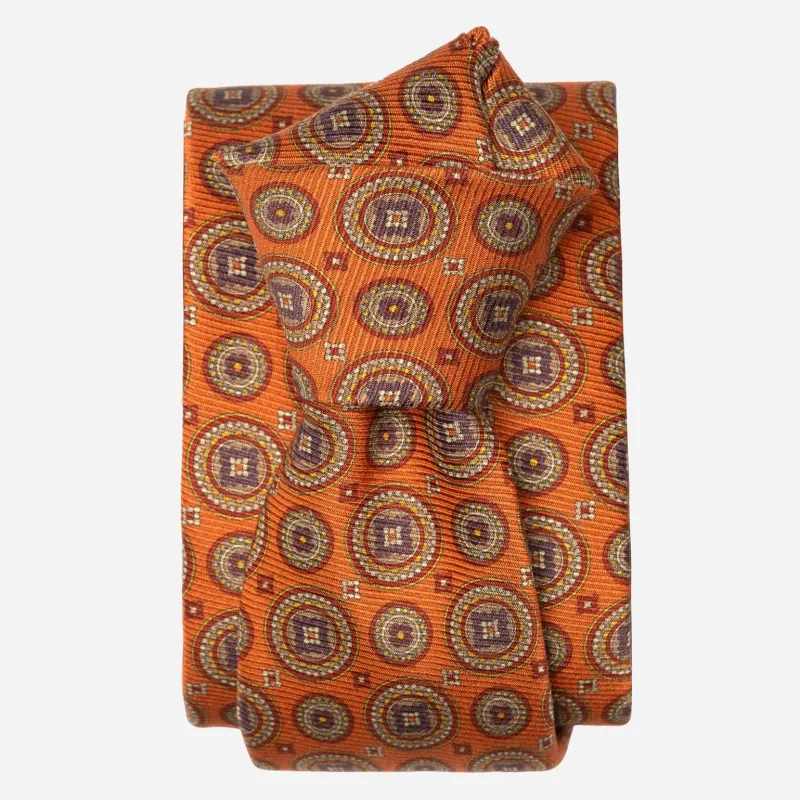 Farnese- Printed Madder Silk Tie - Orange sold by Elizabetta