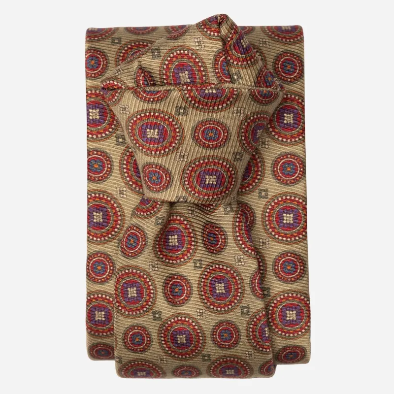 Farnese- Printed Madder Silk Tie - Sage Green sold by Elizabetta