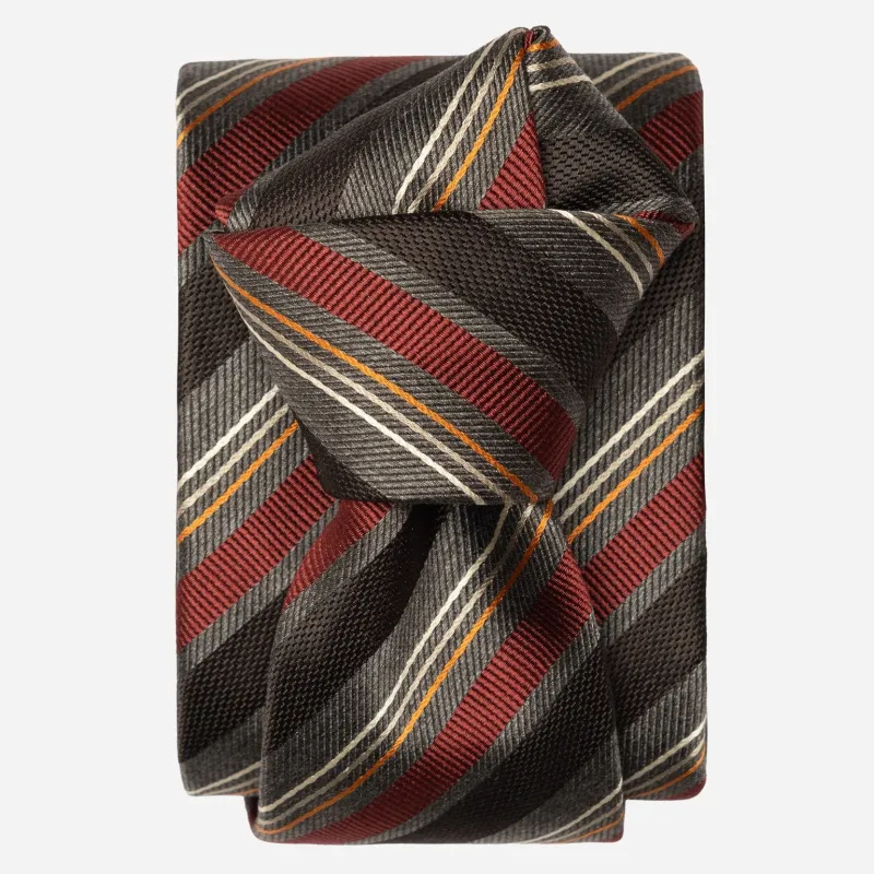 Espada - Silk Jacquard Tie - Steel Grey and Burgundy made by Elizabetta