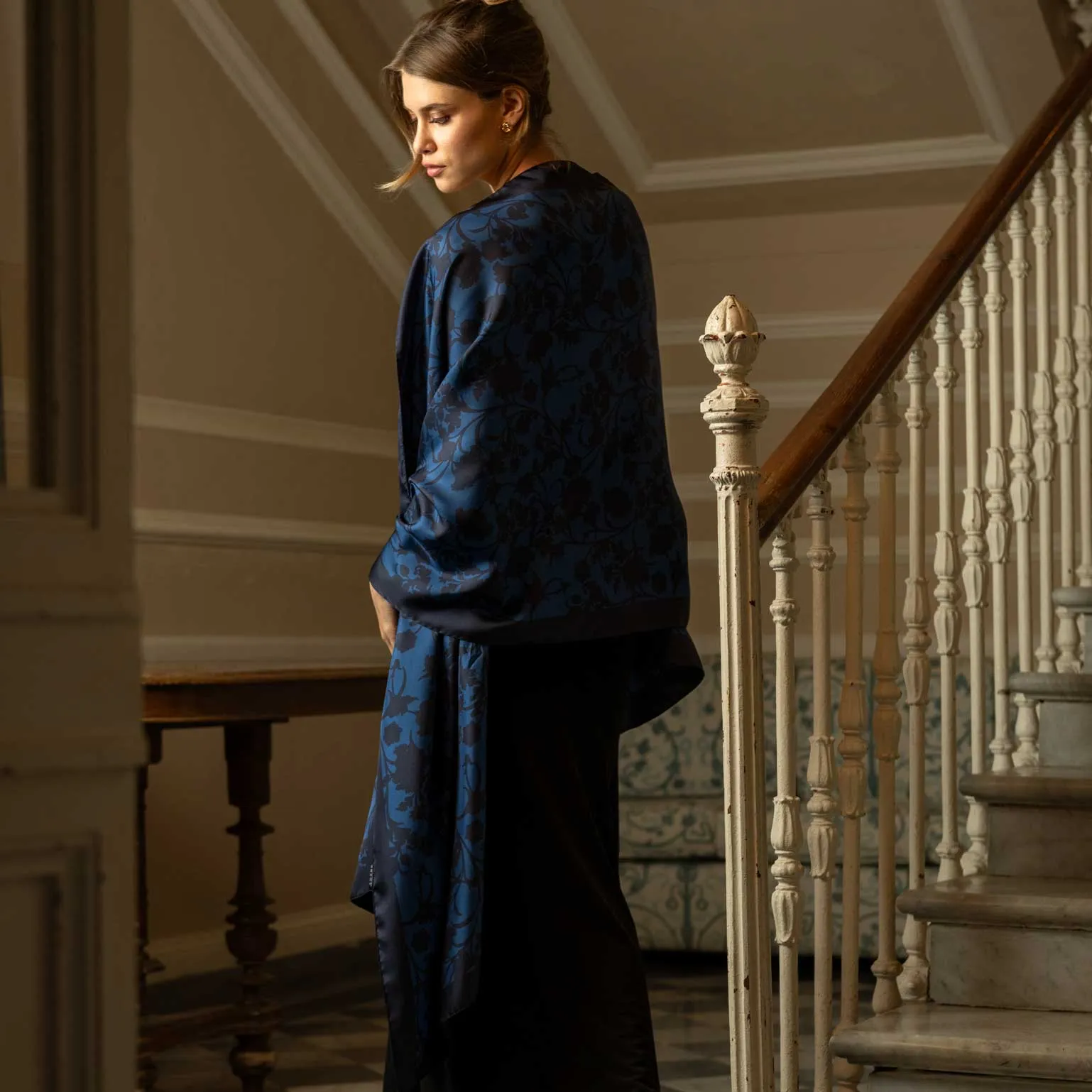 Regina - Silk Scarf Shawl - Midnight Blue sold by Elizabetta product image thumbnail 3