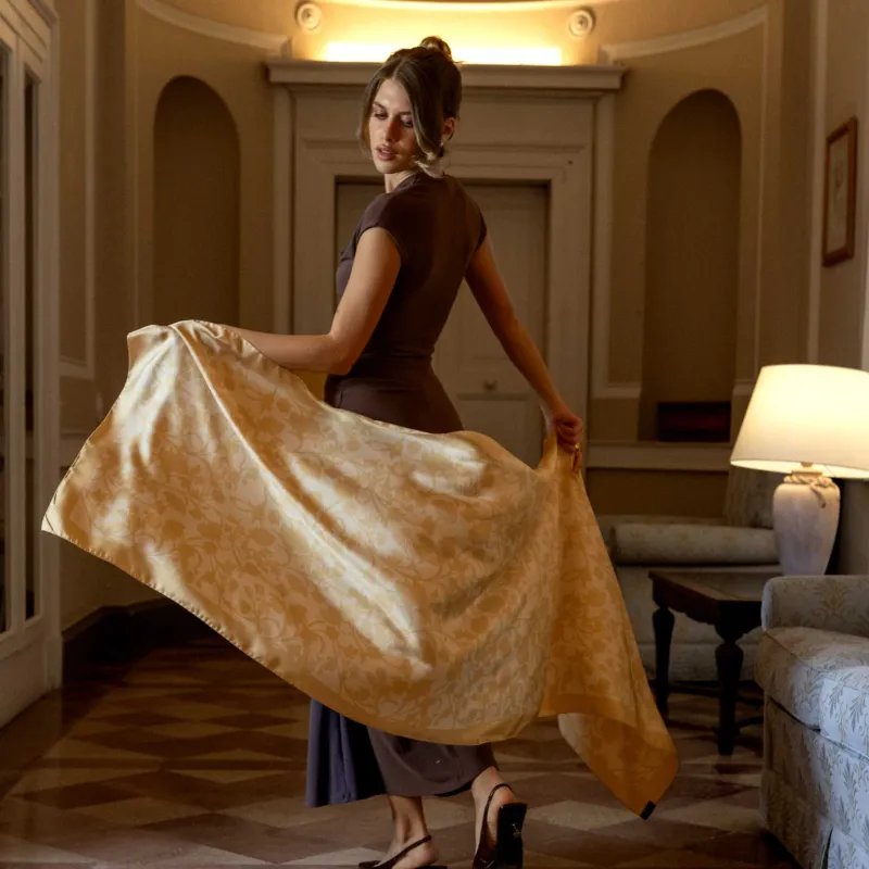 Regina - Silk Scarf Shawl - Gold sold by Elizabetta