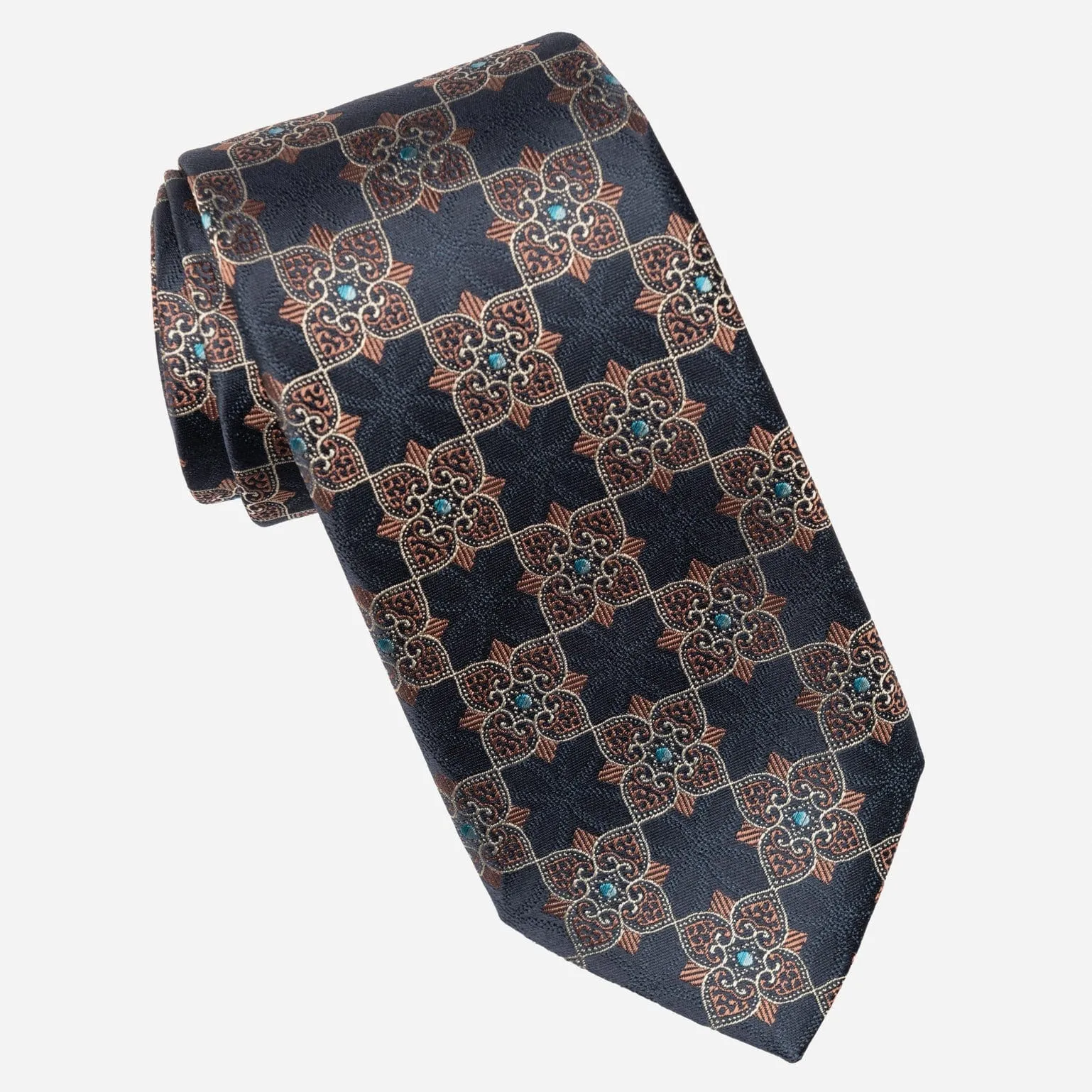 Amalfi - Silk Jacquard Tie - Navy and Copper Rose sold by Elizabetta product image thumbnail 2