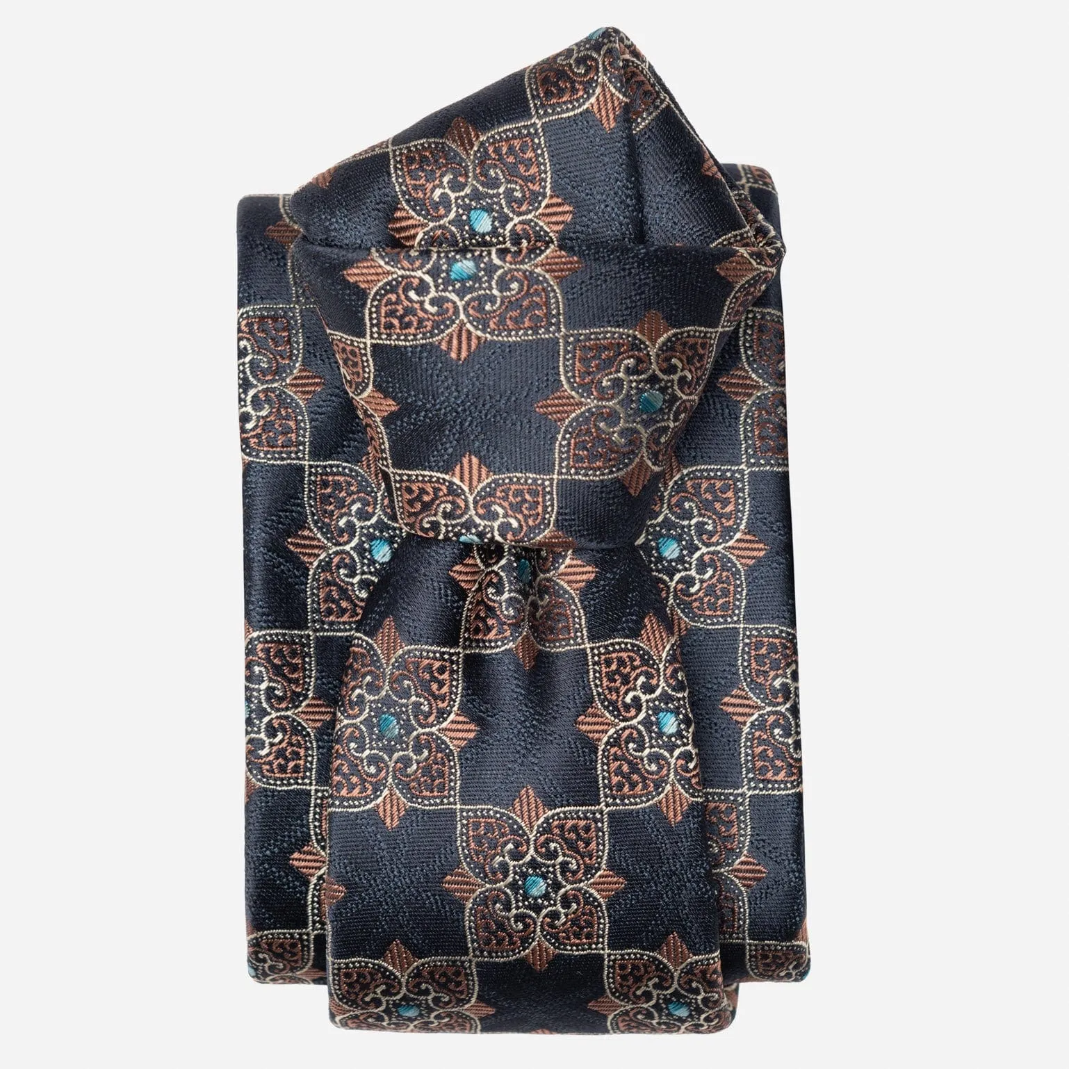 Amalfi - Silk Jacquard Tie - Navy and Copper Rose sold by Elizabetta