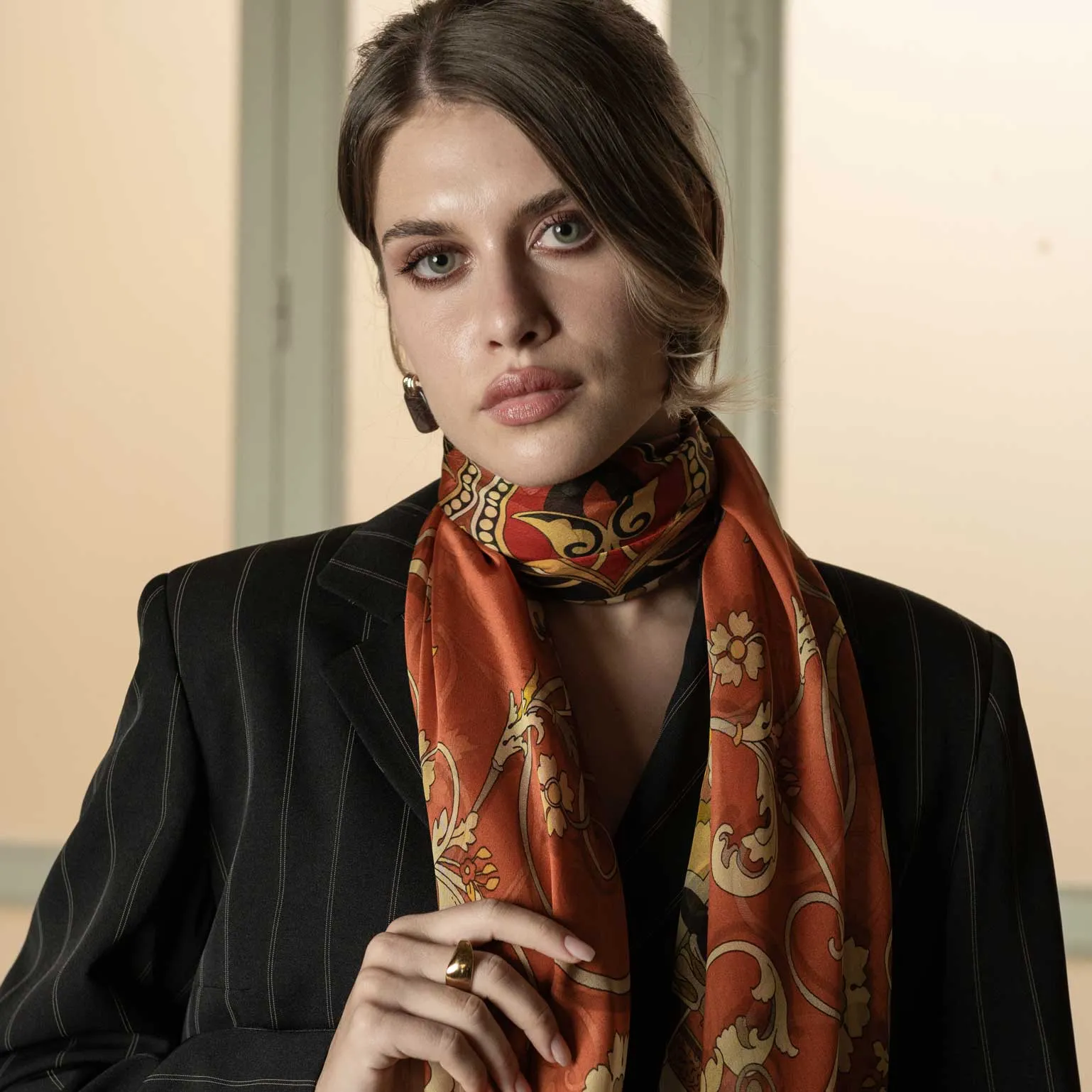Natalia - Silk Scarf Shawl - Orange Marmalade sold by Elizabetta product image thumbnail 3