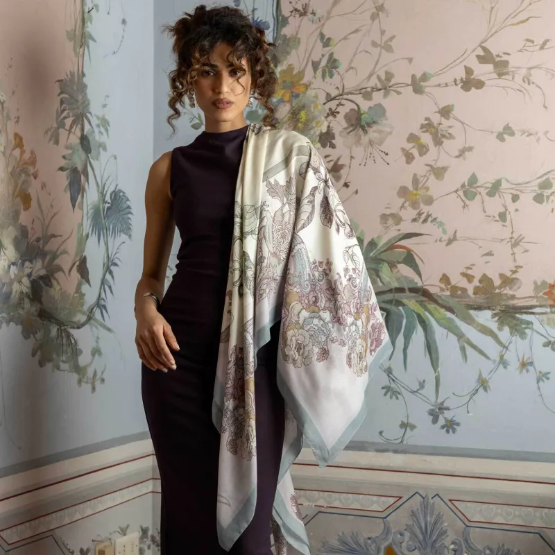 Aurora - Modal Cashmere Scarf Shawl - Petal Pink and Powder Blue sold by Elizabetta