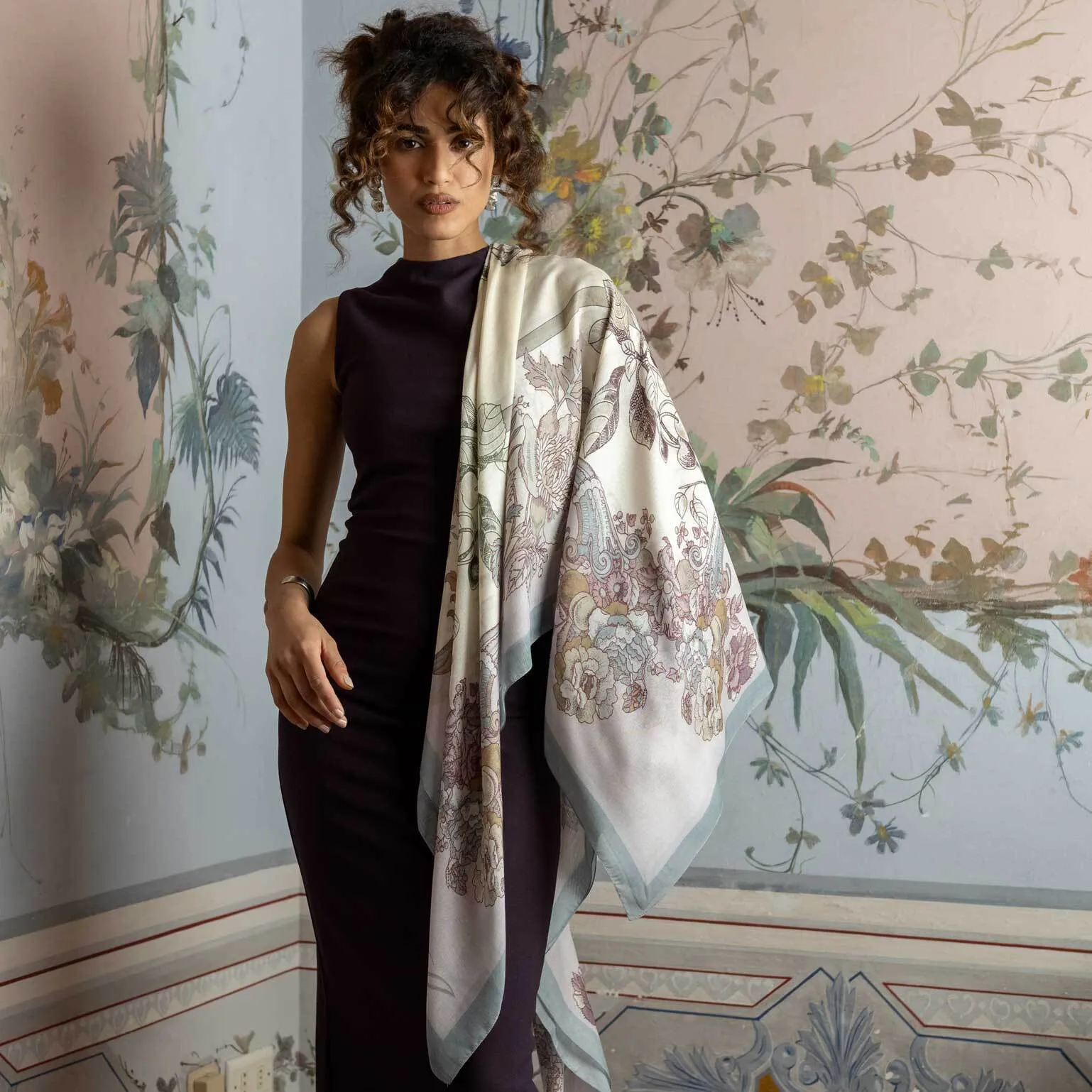 Aurora - Modal Cashmere Scarf Shawl - Petal Pink and Powder Blue sold by Elizabetta