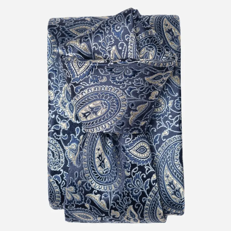 Donatello - Silk Jacquard Tie - Blue and Silver sold by Elizabetta