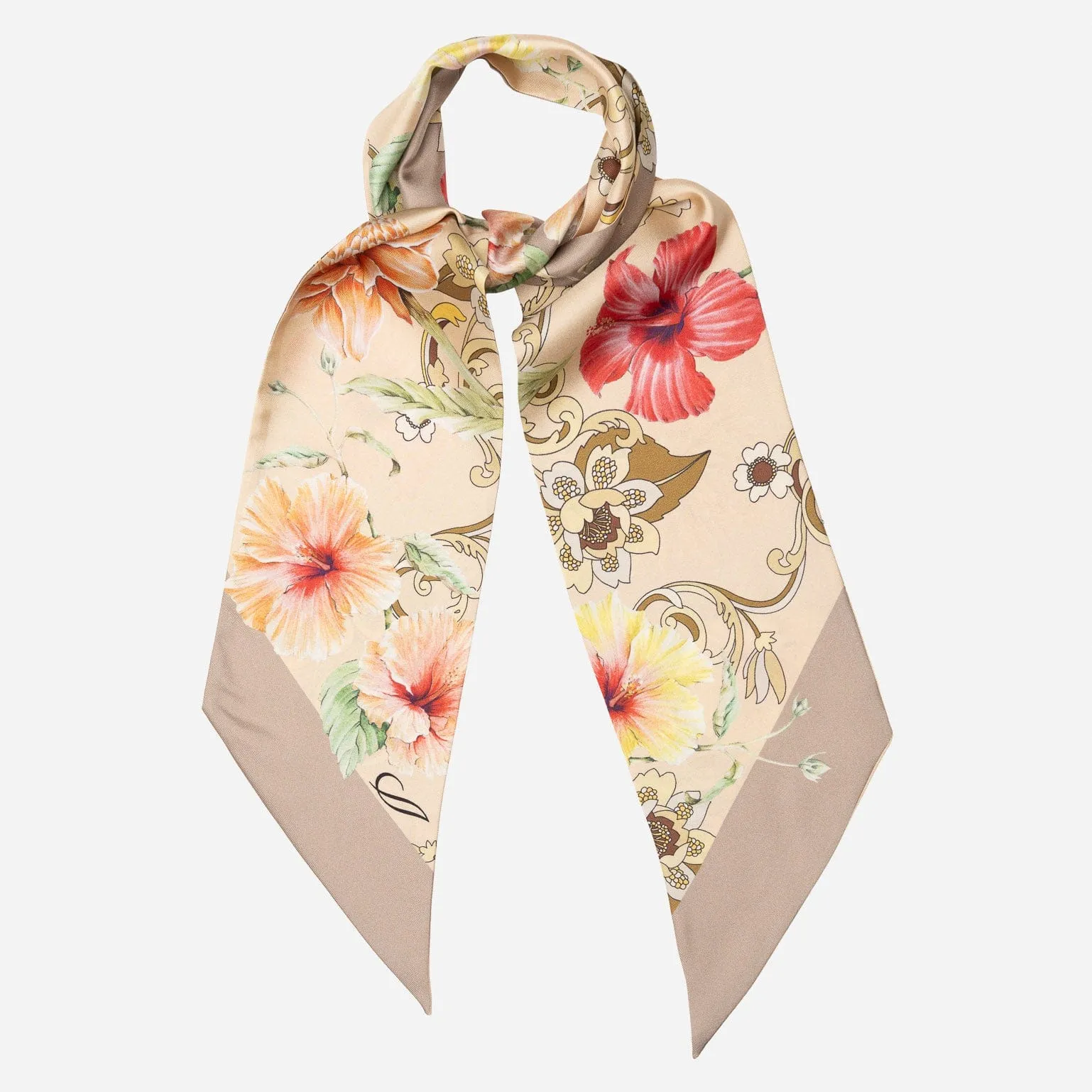 Hawaii Bloom - Skinny Silk Scarf - Vanilla sold by Elizabetta