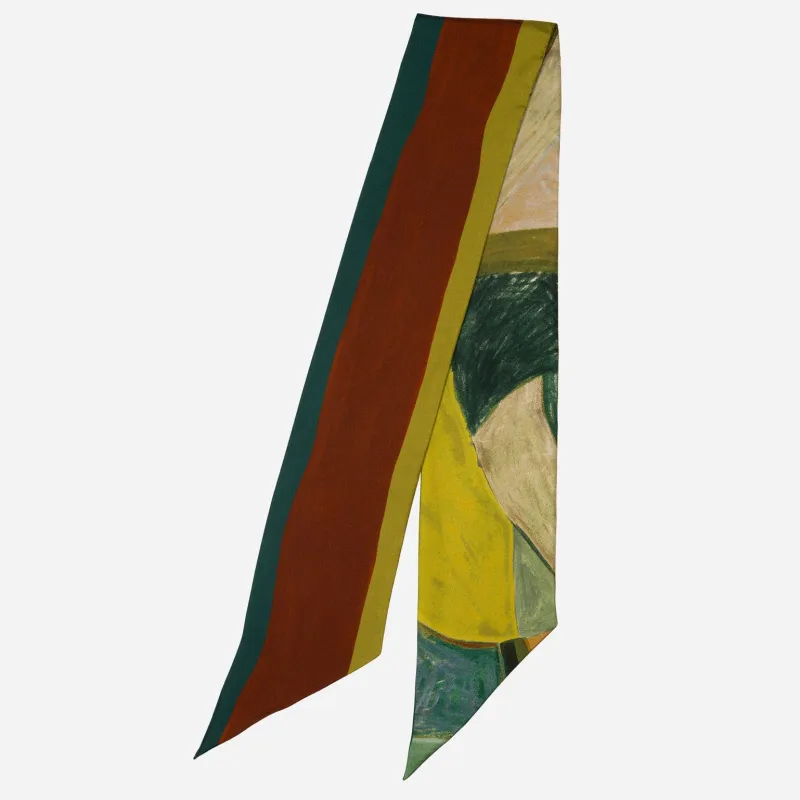 Lia - Skinny Silk Scarf - Green and Terracotta sold by Elizabetta