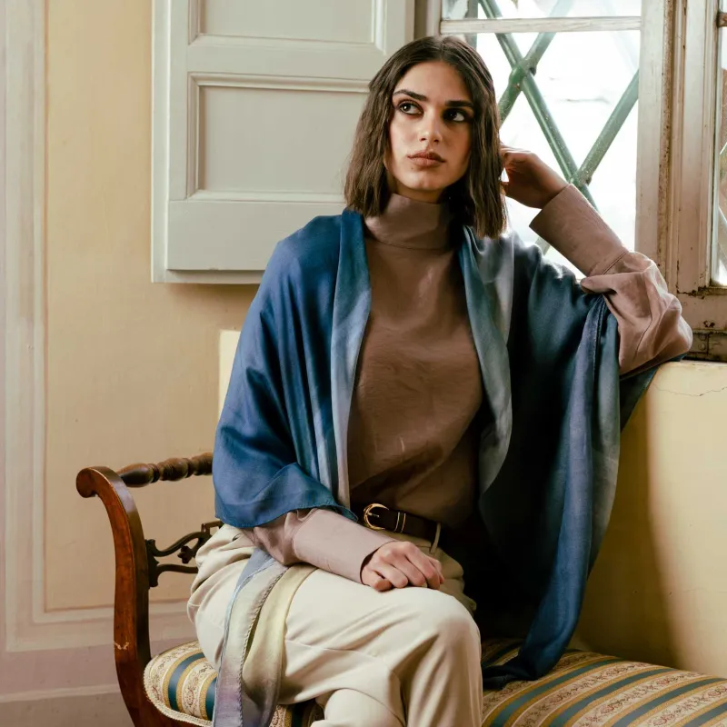 Etna - Modal Silk Scarf Shawl - Ocean Blue made by Elizabetta