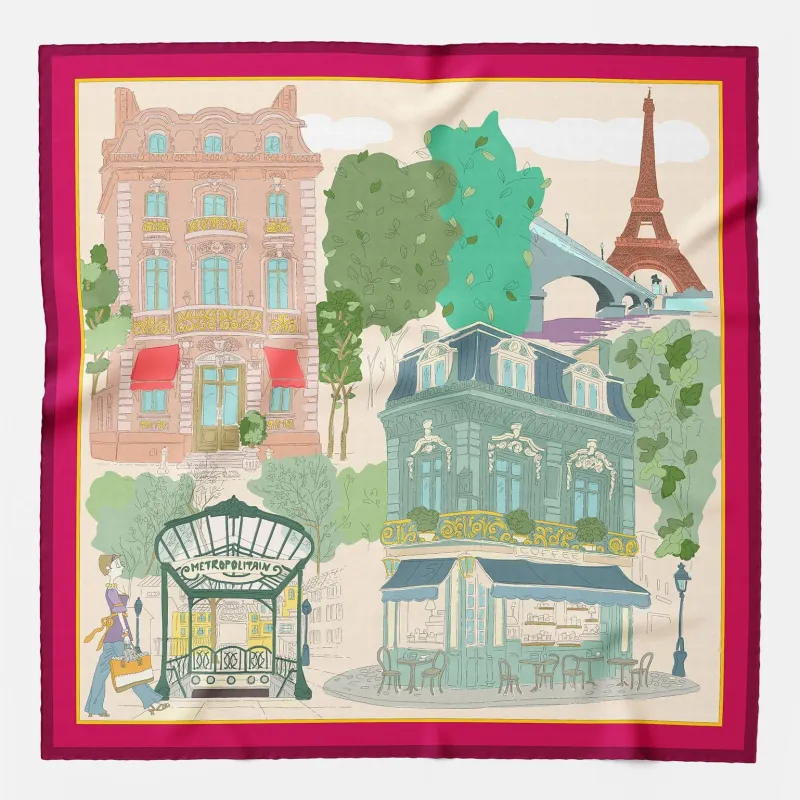 Parigi - Silk Foulard - Green and Magenta made by Elizabetta