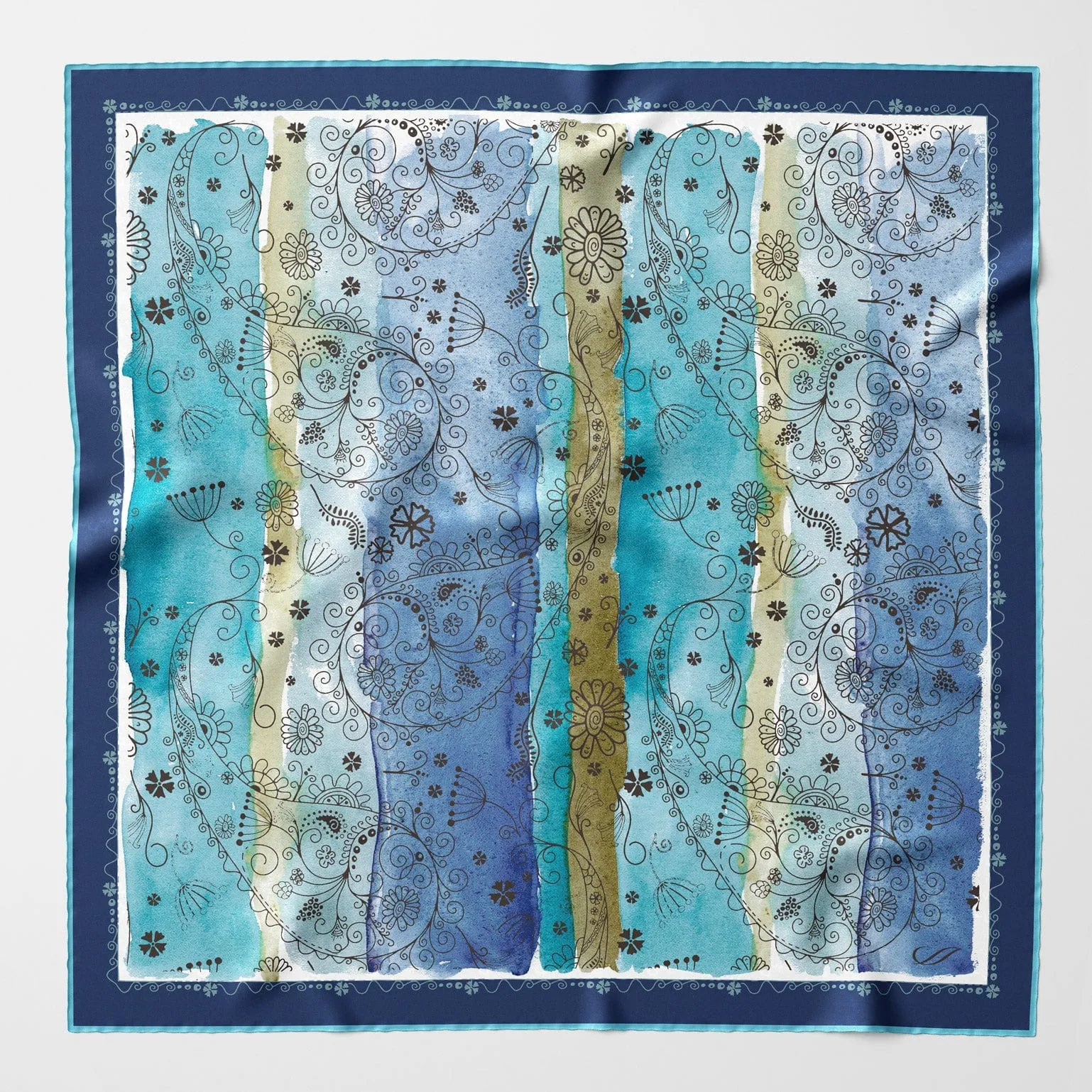 Roma - Hand Rolled Silk Neckerchief - Sea Blue sold by Elizabetta