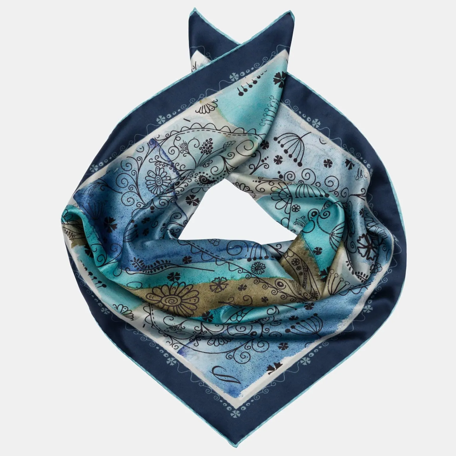 Roma - Hand Rolled Silk Neckerchief - Sea Blue sold by Elizabetta product image thumbnail 3