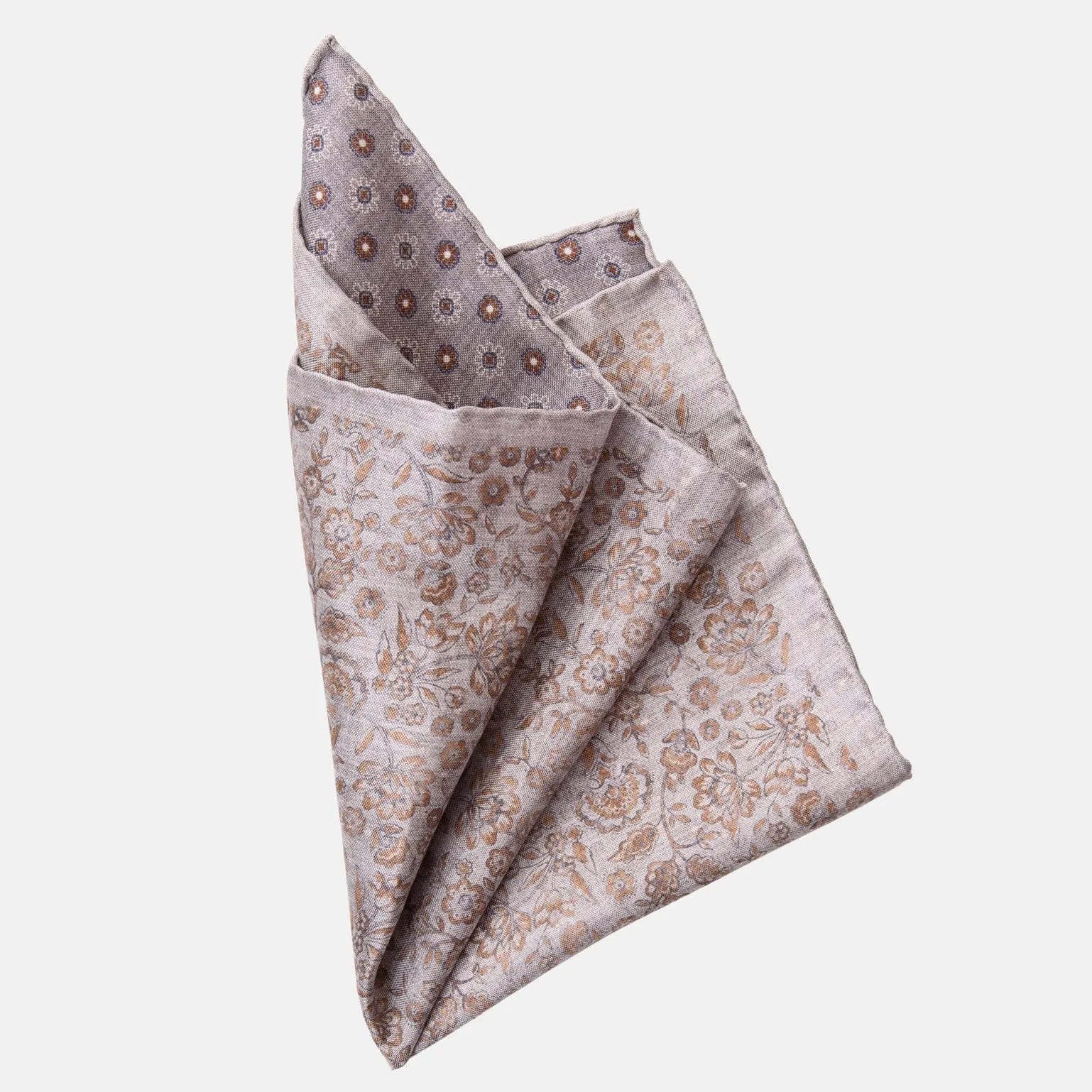Pascal - Double Sided Silk Pocket Square - Grey & Bronze sold by Elizabetta product image thumbnail 3