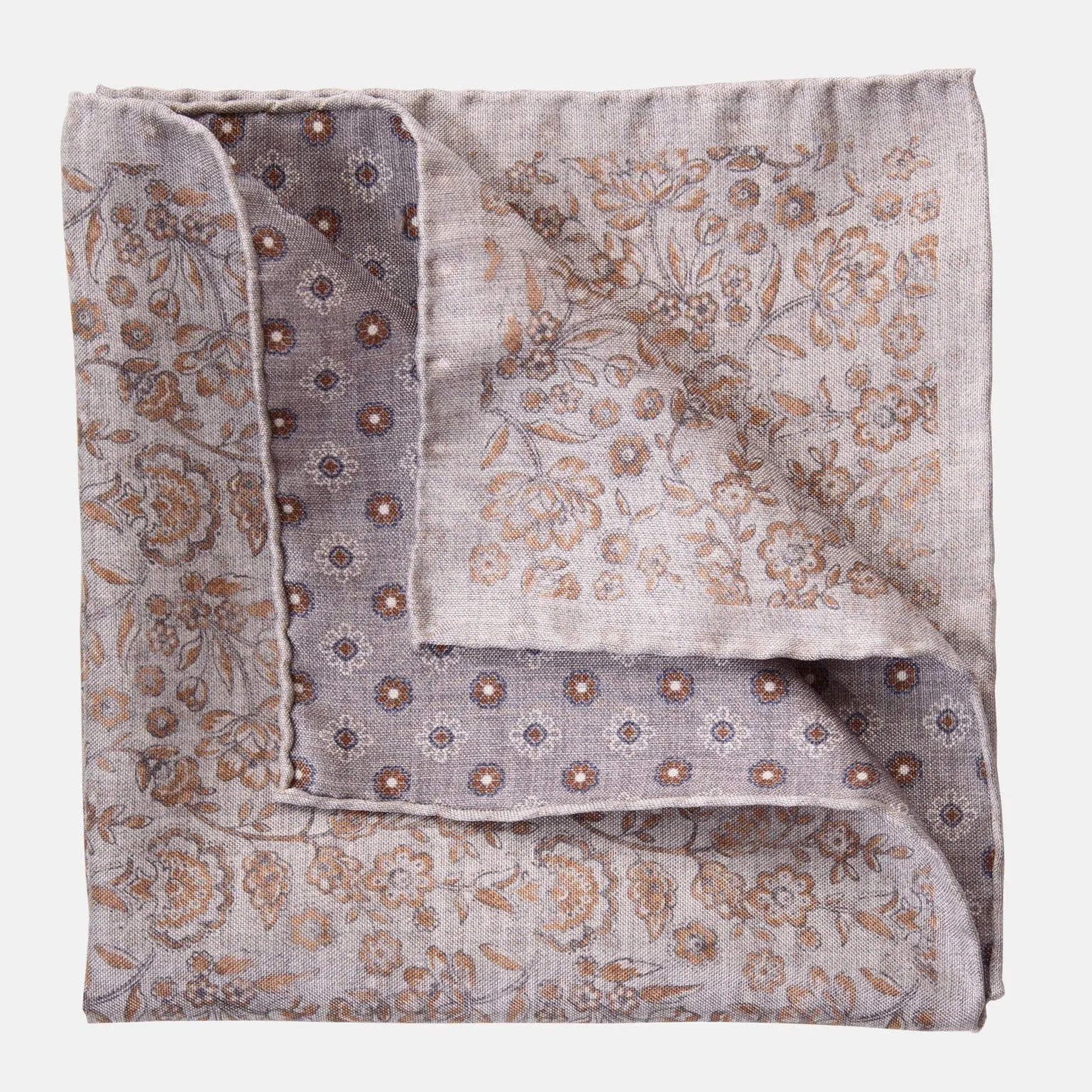 Pascal - Double Sided Silk Pocket Square - Grey & Bronze sold by Elizabetta