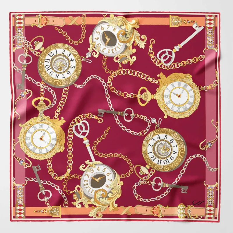 Like Clockwork - Silk Pocket Square - Cerise sold by Elizabetta