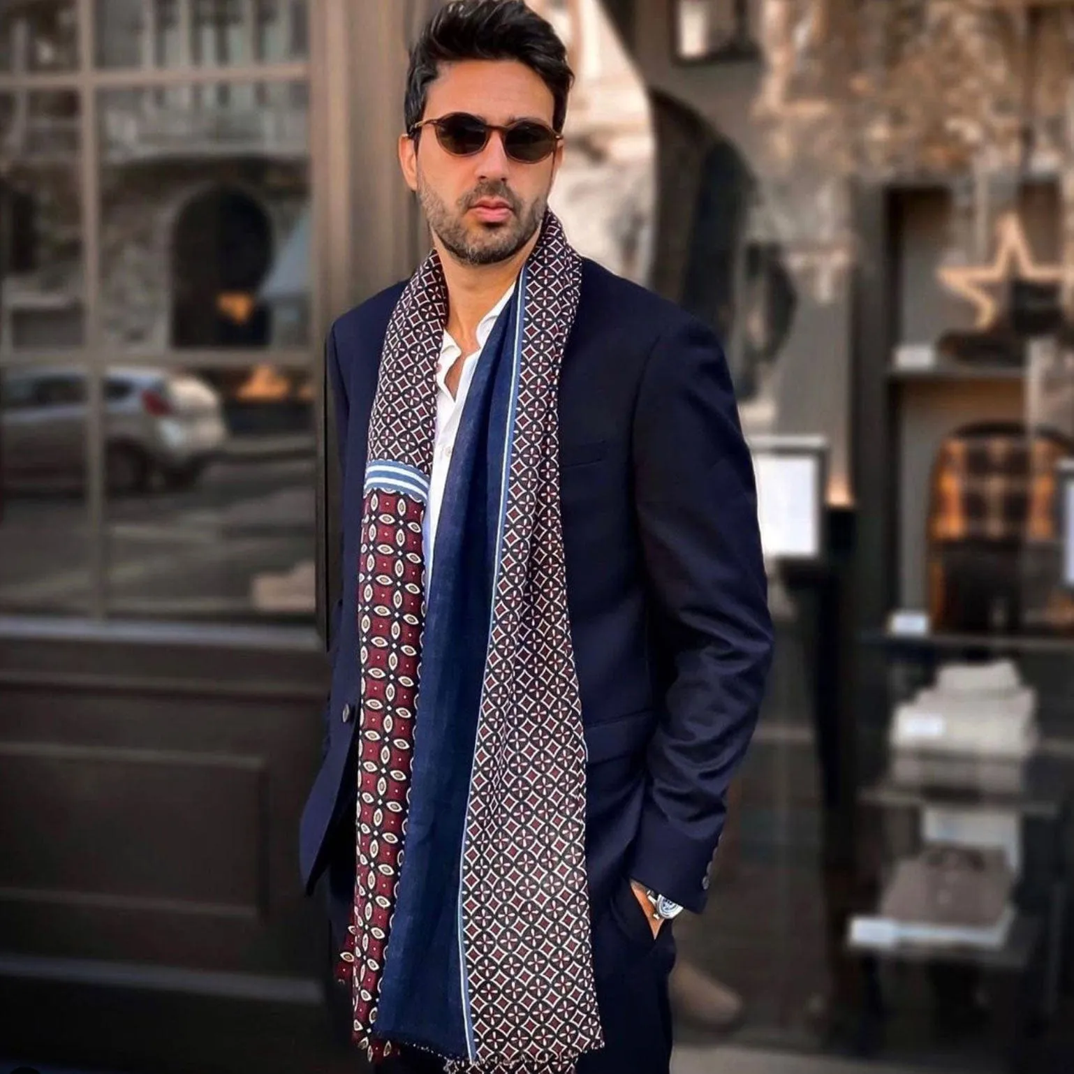 Zagato - Wool Scarf - Burgundy & Blue sold by Elizabetta product image thumbnail 2