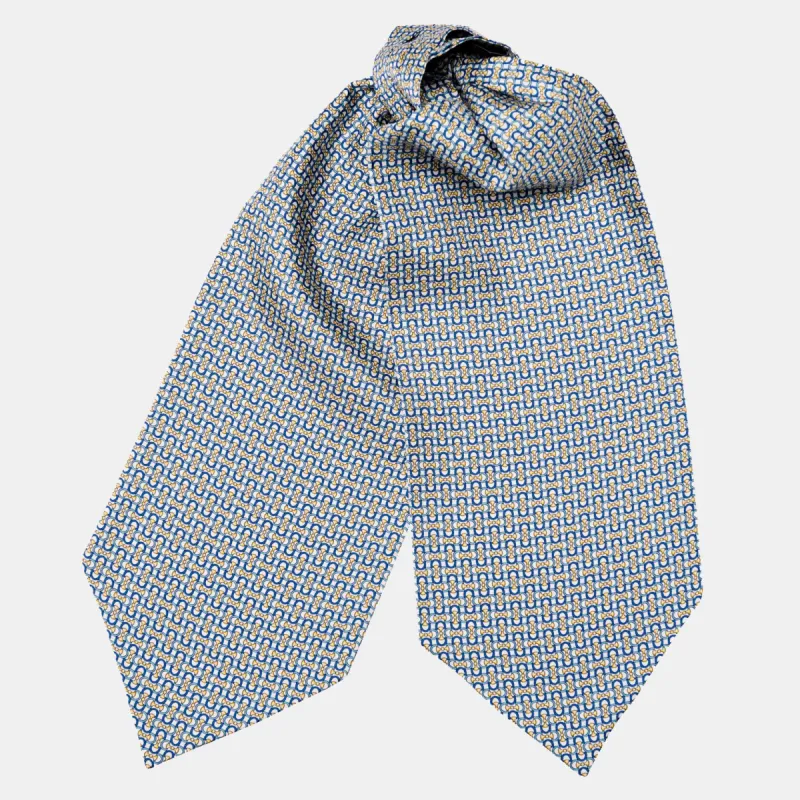 Condotti - Silk Ascot Cravat Tie - Blue and Yellow sold by Elizabetta