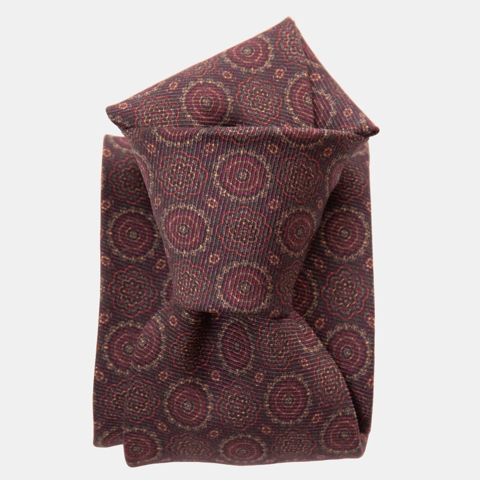 Moretti - Printed Madder Silk Tie - Brown & Burgundy sold by Elizabetta