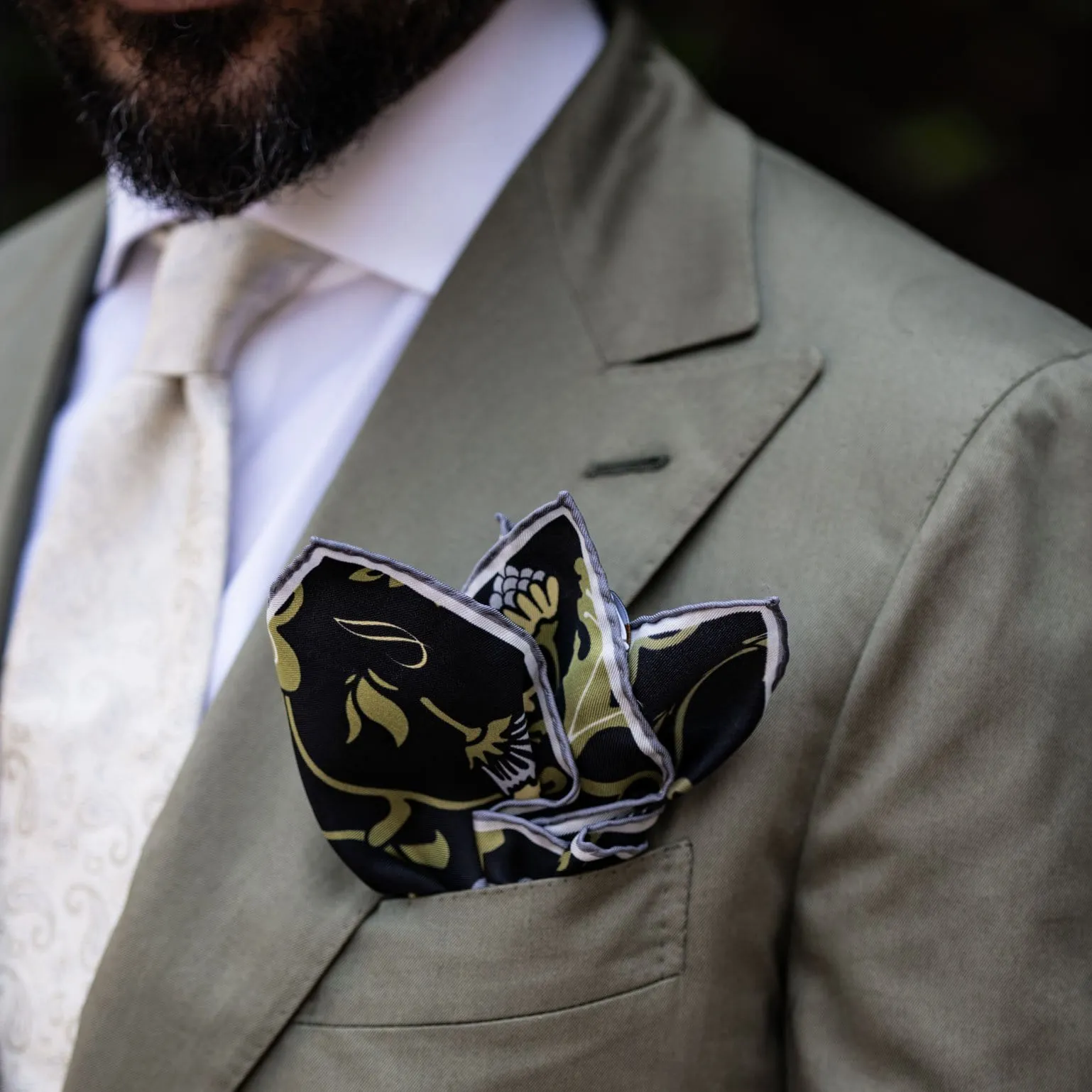 Pavone - Silk Pocket Square - Black sold by Elizabetta product image thumbnail 2