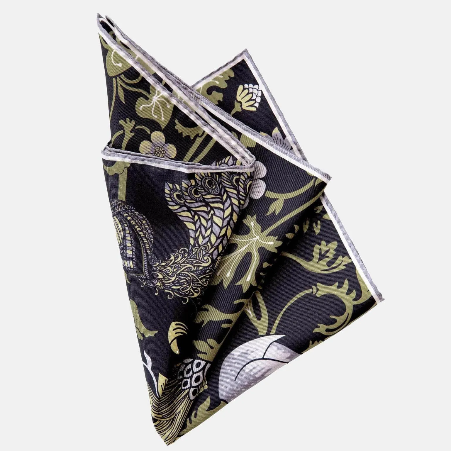 Pavone - Silk Pocket Square - Black sold by Elizabetta product image thumbnail 3