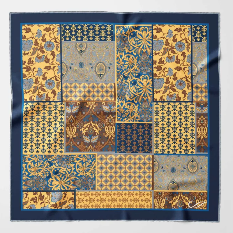 Portici - Silk Pocket Square - Yellow & Blue sold by Elizabetta