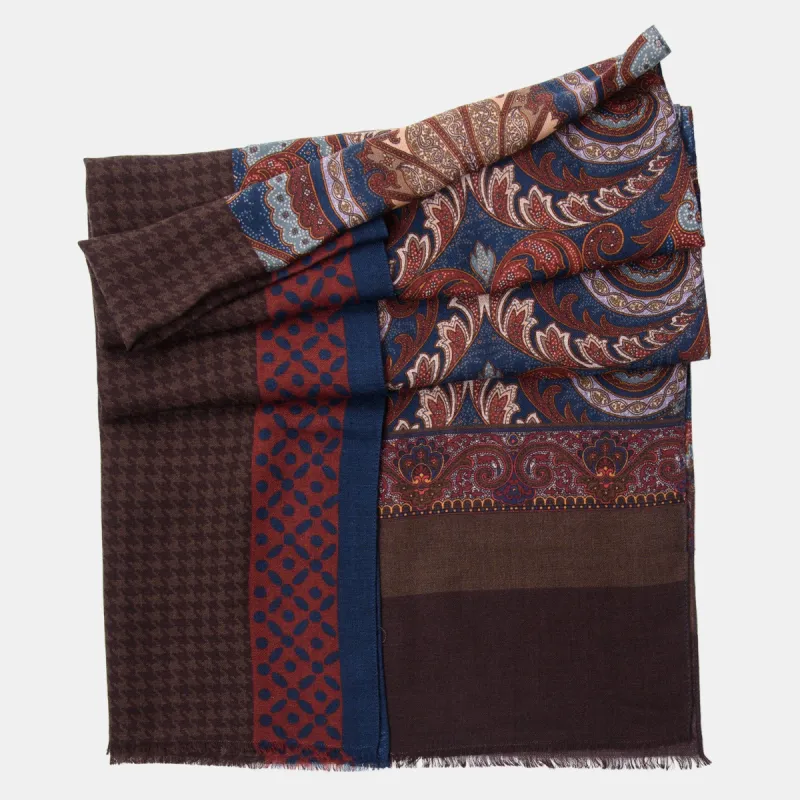 Aosta - Wool Scarf - Burgundy, Blue & Brown sold by Elizabetta