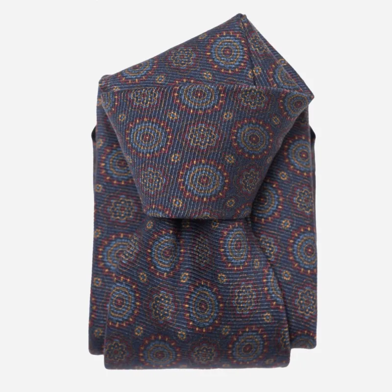 Moretti - Printed Madder Silk Tie - Navy & Burgundy sold by Elizabetta