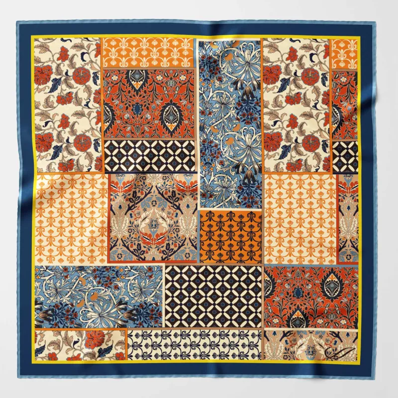 Napoli - Hand Rolled Silk Neckerchief - Orange & Blue sold by Elizabetta