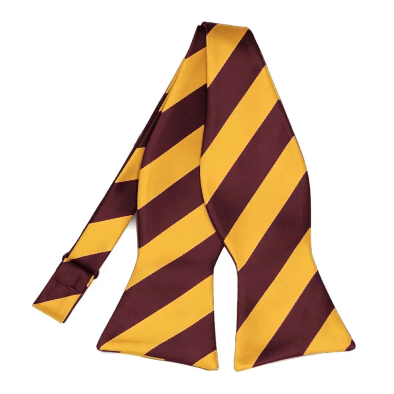 Maroon and Golden Yellow Striped Self-Tie Bow Tie sold by TieMart