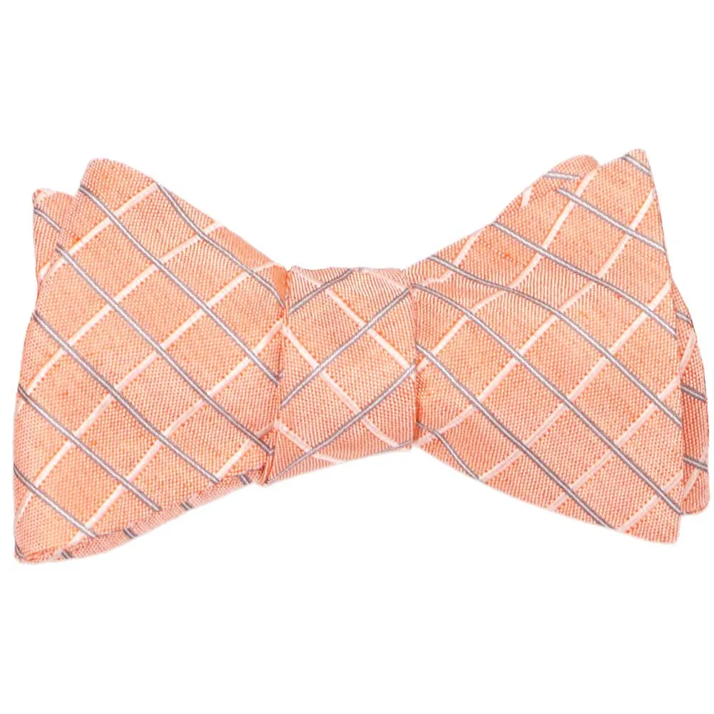Light Orange Manager Plaid Linen/Silk Self-Tie Bow Tie sold by TieMart product image thumbnail 2