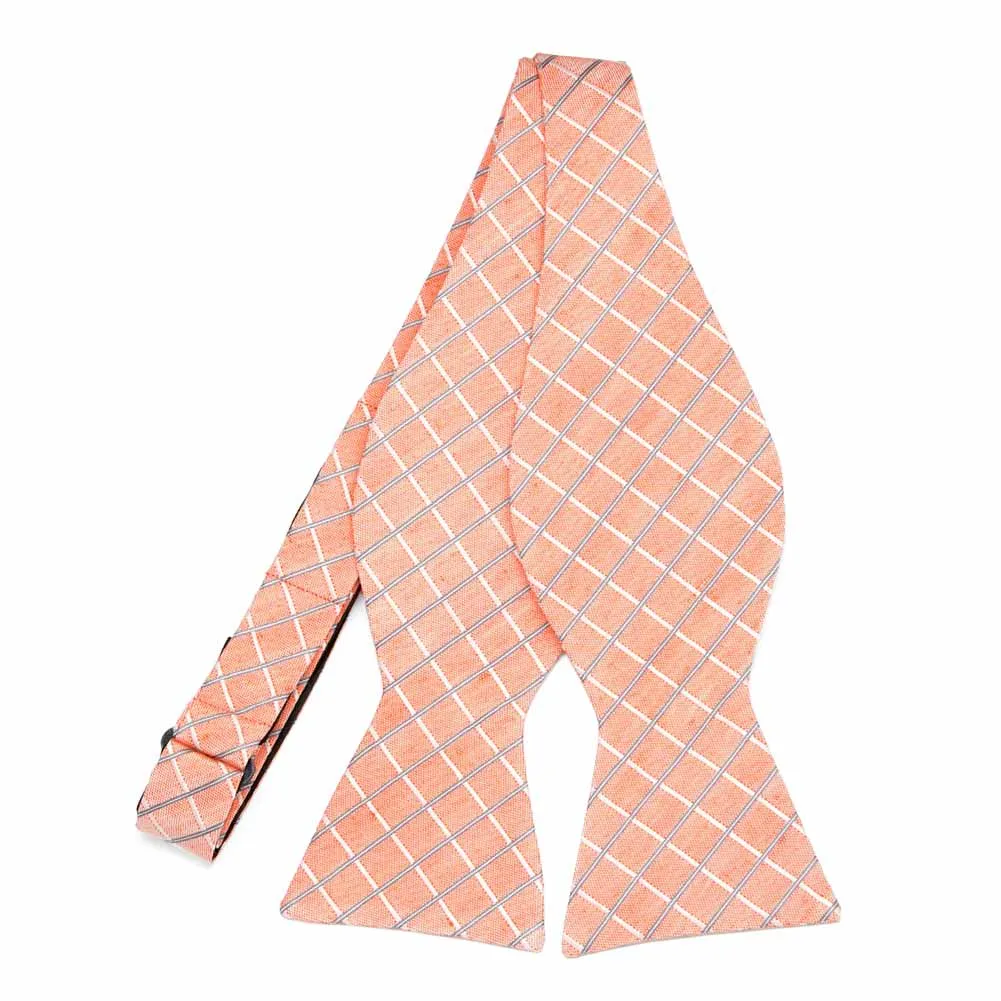 Light Orange Manager Plaid Linen/Silk Self-Tie Bow Tie sold by TieMart