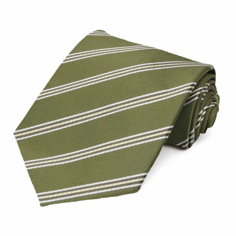 Moss Green Melvin Striped Extra Long Necktie sold by TieMart