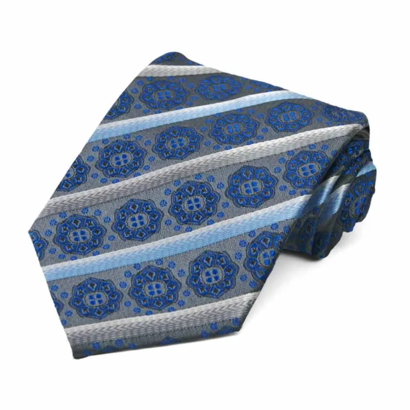 Gray Mesa Medallion Stripe Necktie sold by TieMart