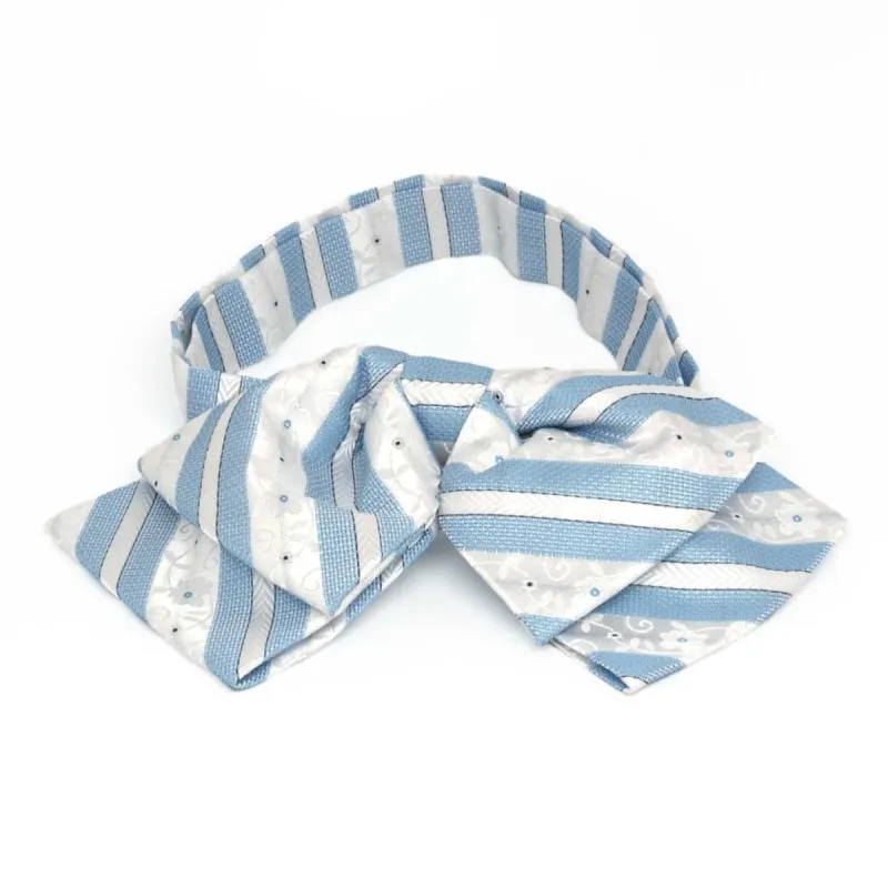 Sky Blue Anna Floral Striped Floppy Bow Tie sold by TieMart