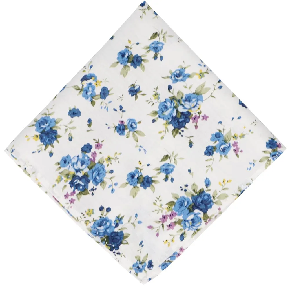Dusty Blue and White Burbank Floral Pocket Square sold by TieMart