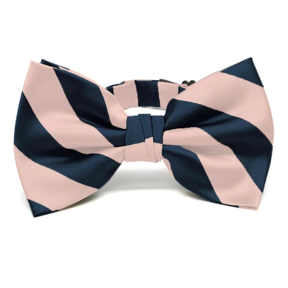 Petal and Navy Blue Striped Bow Tie sold by TieMart