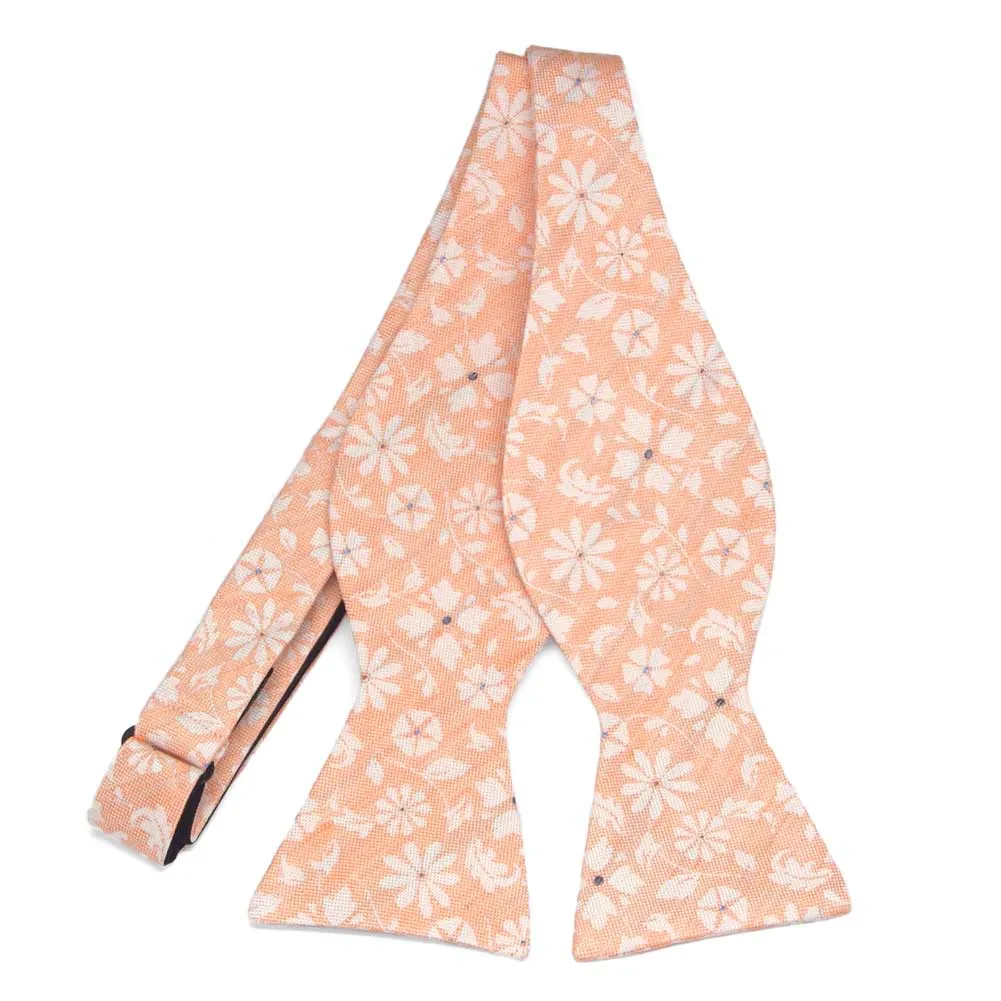 Peach Majesty Floral Linen/Silk Self-Tie Bow Tie sold by TieMart