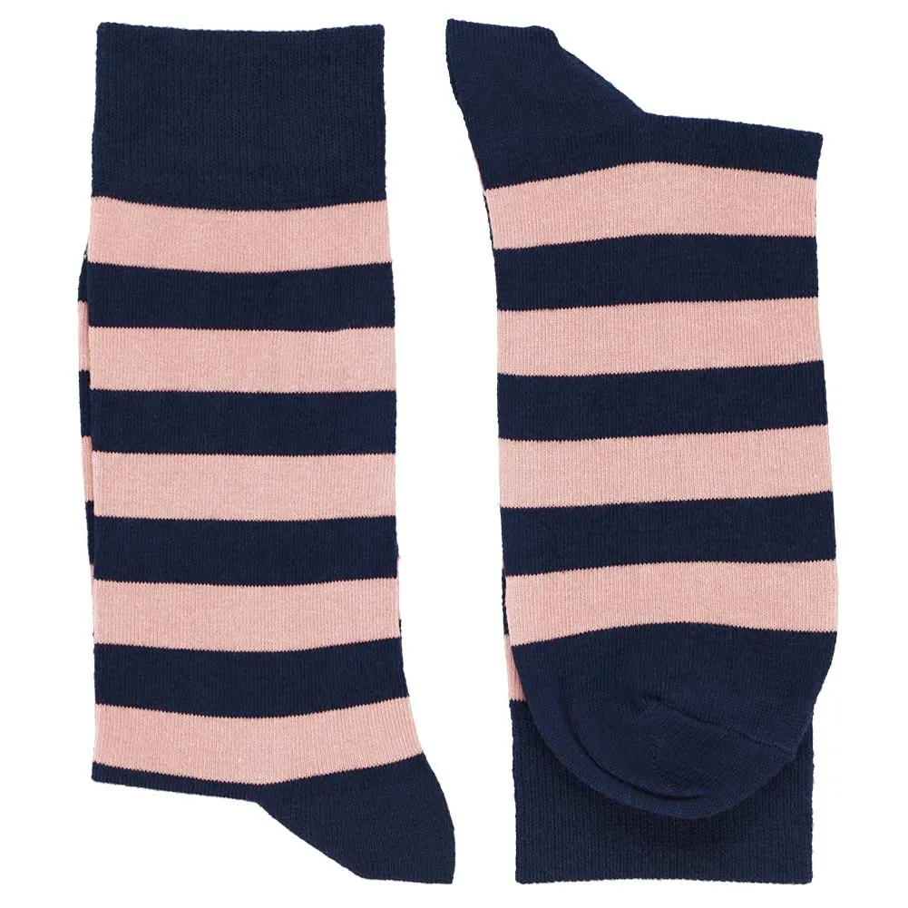 Men's Blush Pink and Navy Blue Striped Socks sold by TieMart product image thumbnail 2