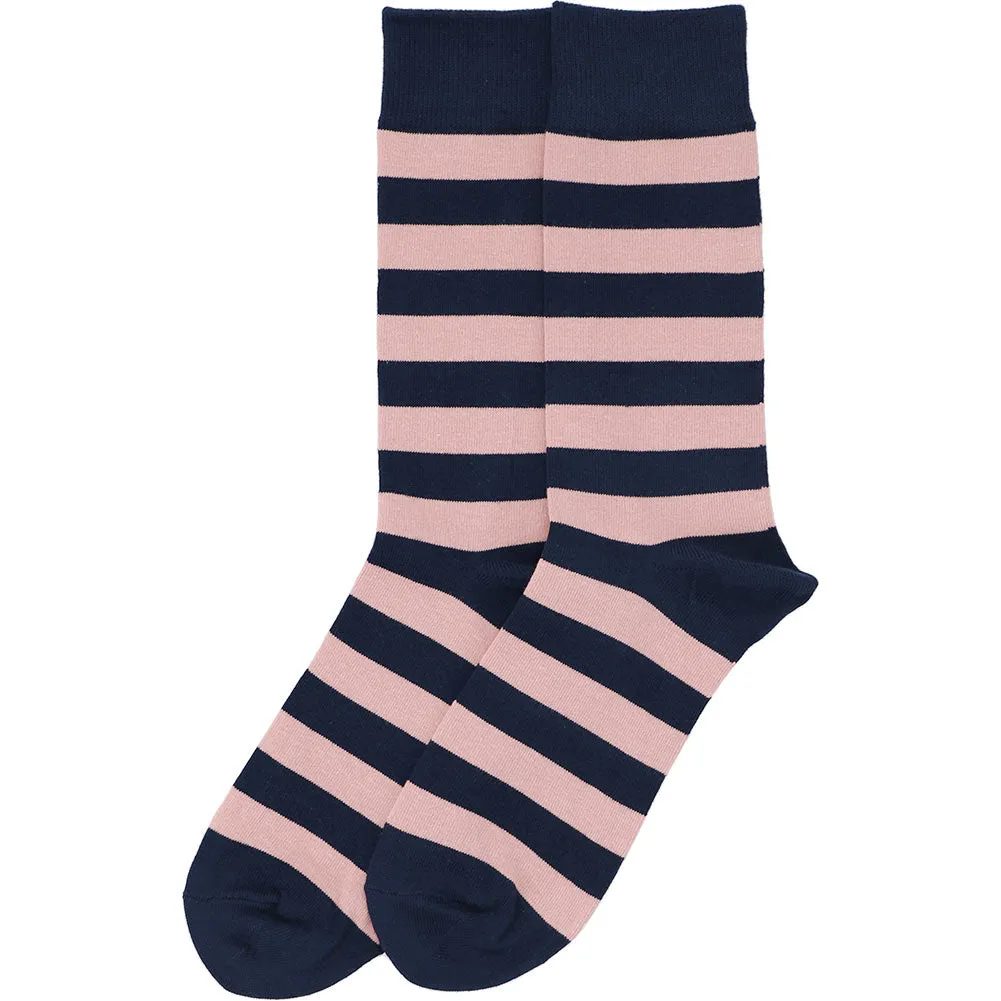 Men's Blush Pink and Navy Blue Striped Socks sold by TieMart product image thumbnail 3