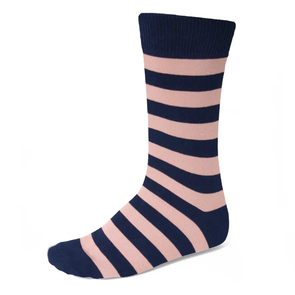 Men's Blush Pink and Navy Blue Striped Socks sold by TieMart
