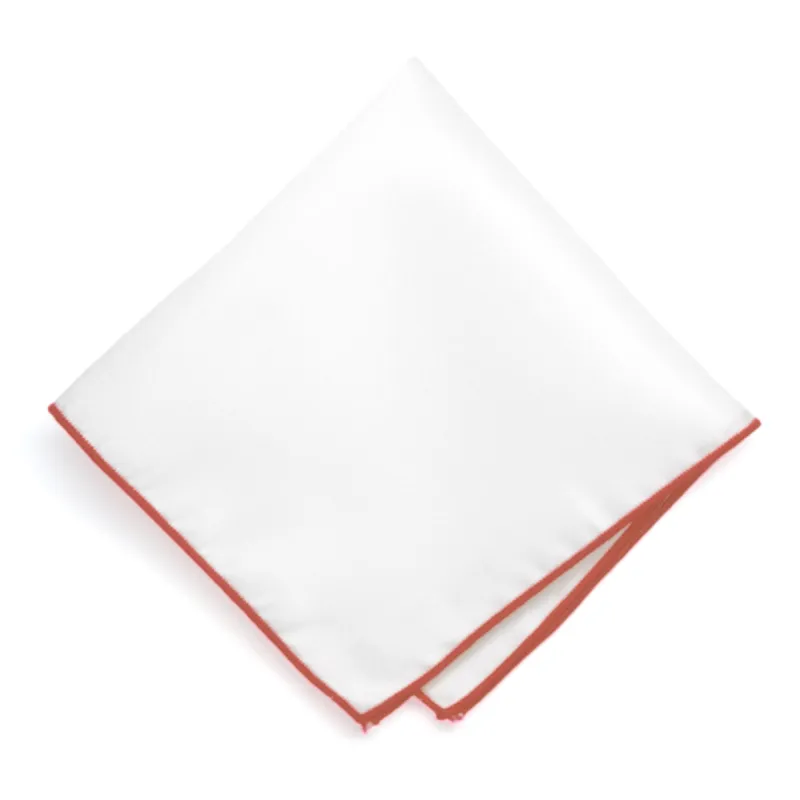 Rust Tipped White Pocket Square sold by TieMart