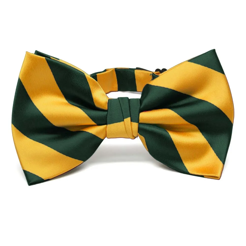 Hunter Green and Golden Yellow Striped Bow Tie sold by TieMart