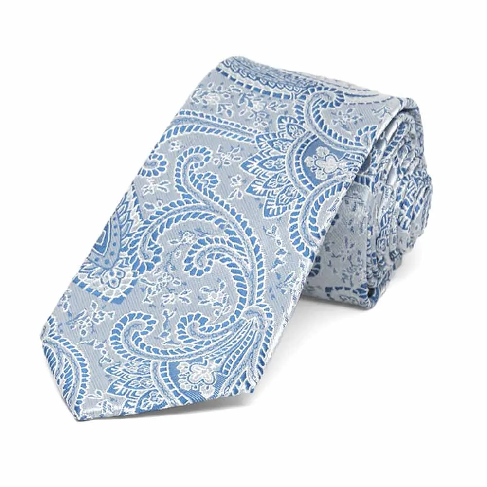 Pastel Blue Clara Paisley Slim Necktie, 2.5" Width sold by TieMart