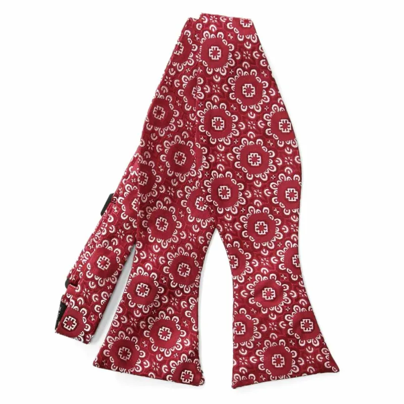 Deep Red Emma Floral Pattern Self-Tie Bow Tie sold by TieMart