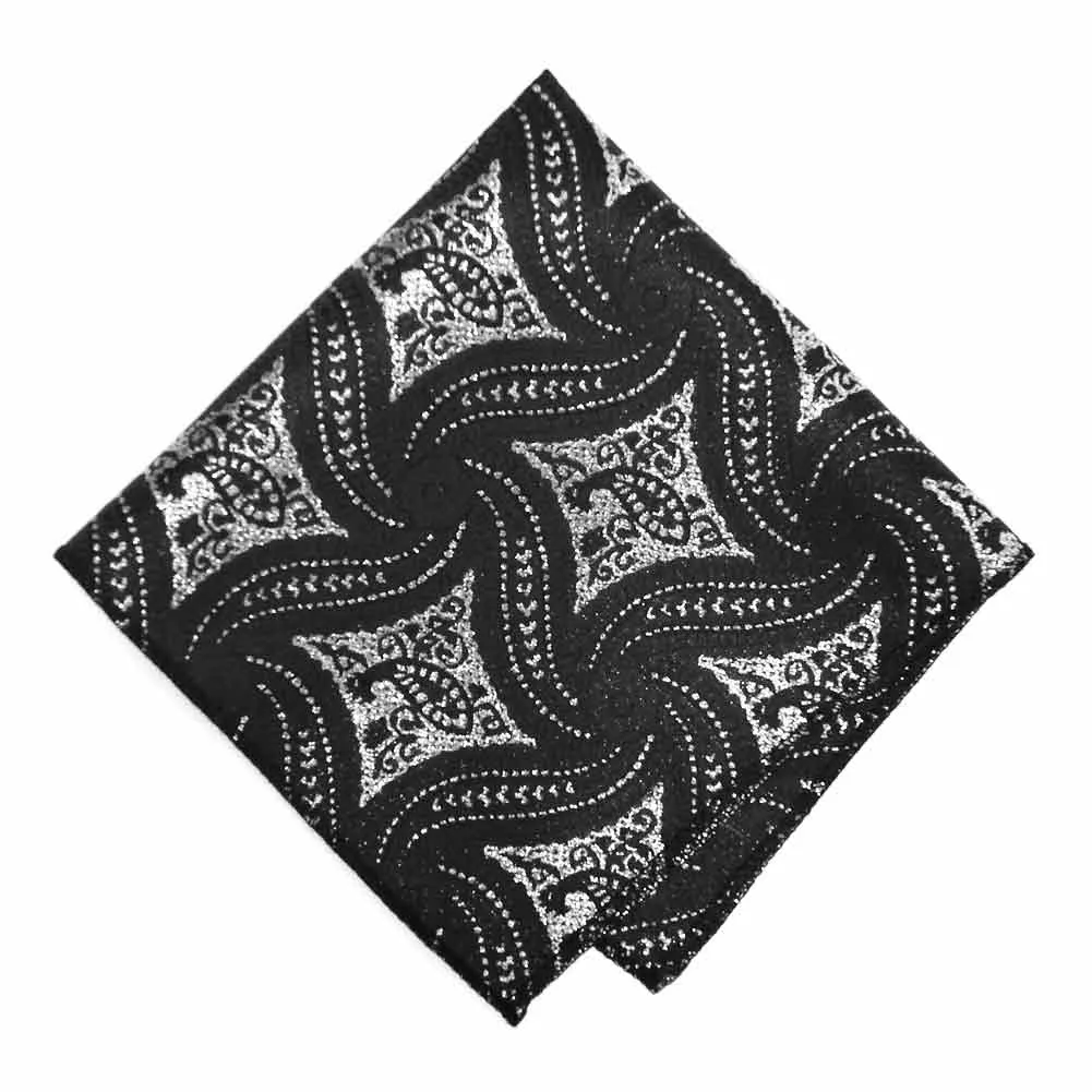 Black and Silver Chadwick Paisley Pocket Square sold by TieMart
