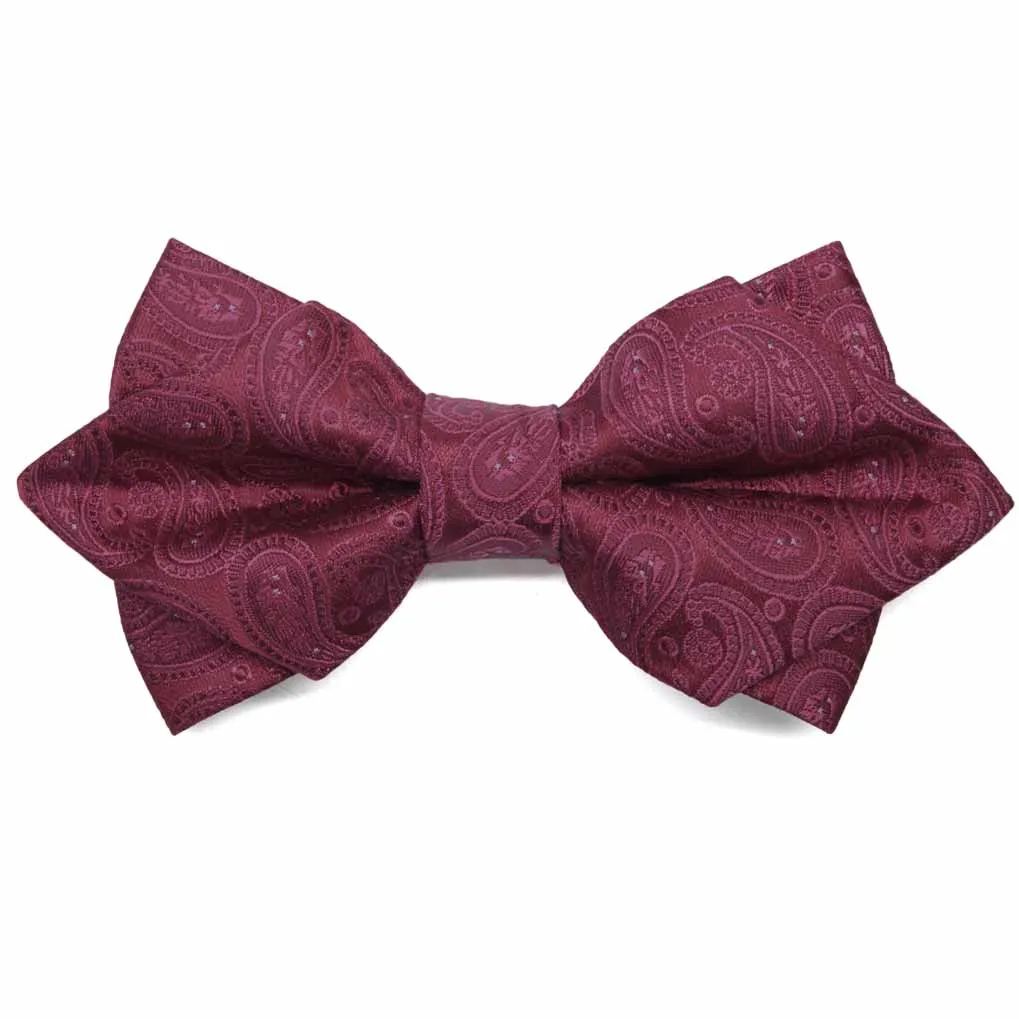 Burgundy Darlene Paisley Diamond Tip Bow Tie sold by TieMart