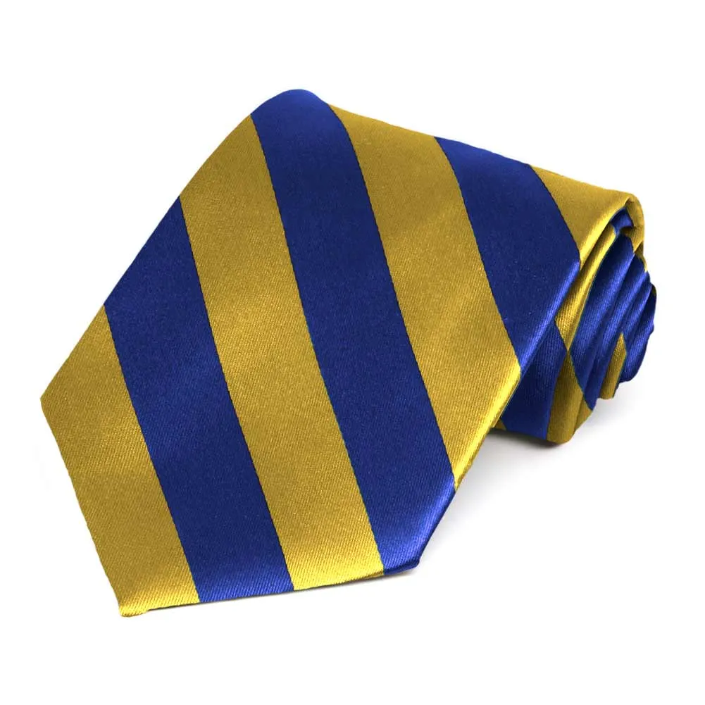 Royal Blue and Gold Striped Tie sold by TieMart